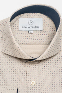NAVY DOT BEIGE POPLIN